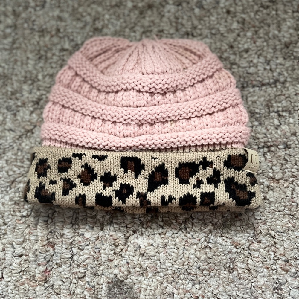 pink and cheetah print C.C beanie